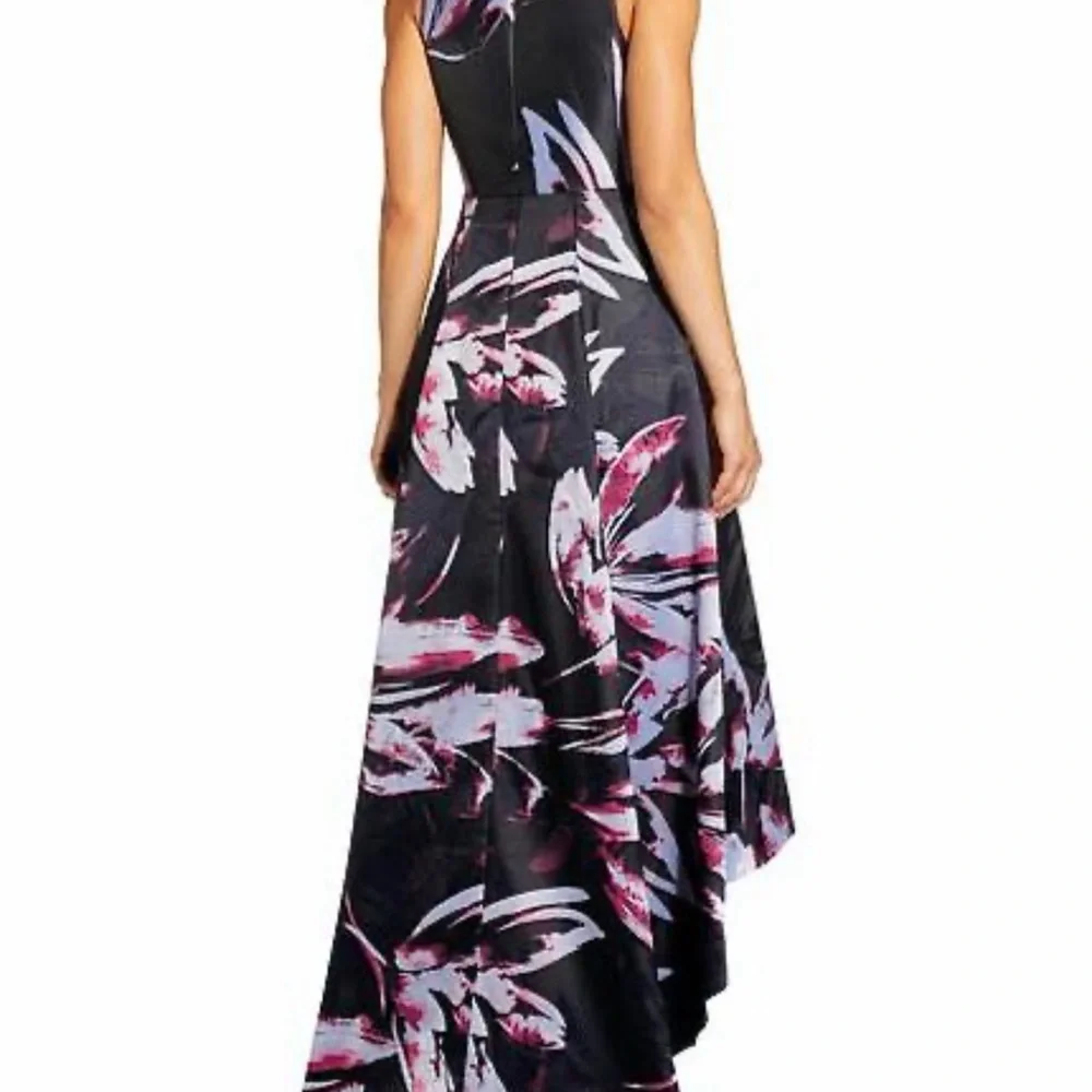 Adrianna Papell Floral High Low Dress Size 4 Black Pink Formal Evening Gown - Picture 6 of 12